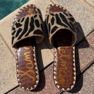 Sam Edelman Animal Print Beaded Flat Sandals - Size 8.5